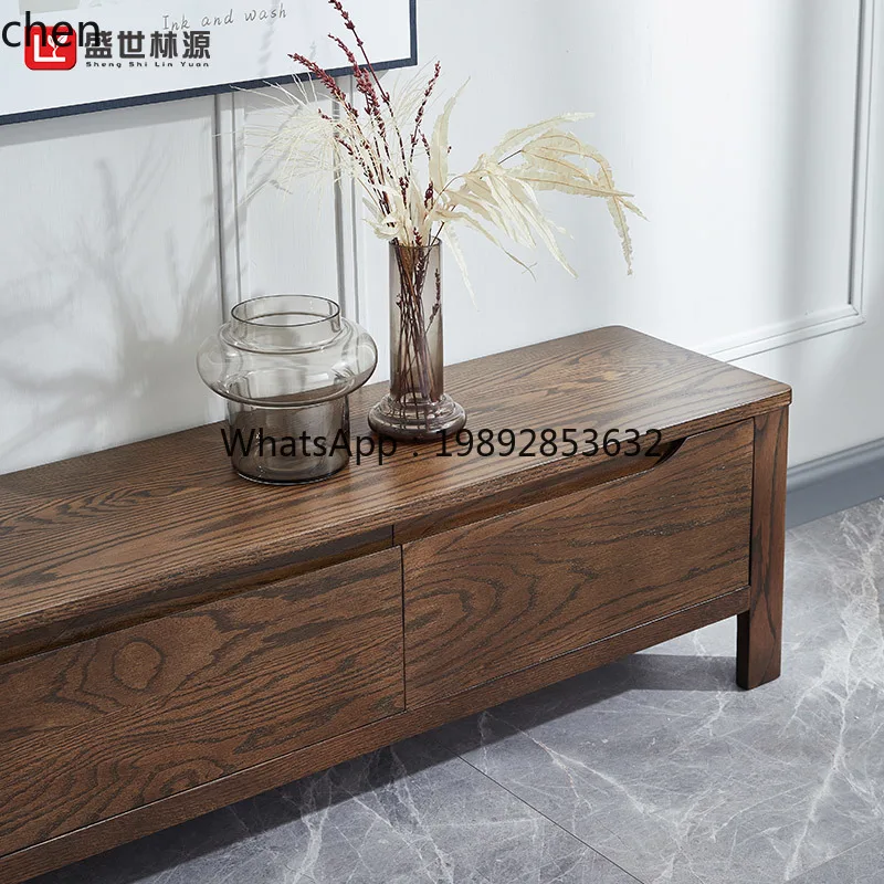 all solid wood TV modern simple small apartment living room furniture oak low floor cabinet