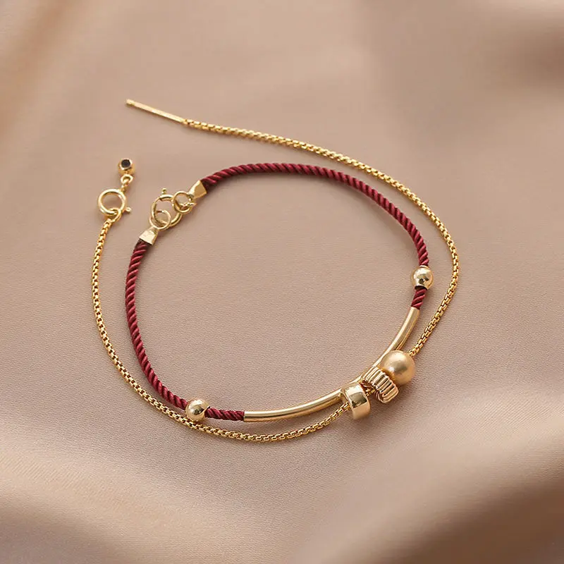 Lucky Bracelet Red Rope Simple Benmingnian Gold Plated Temperament Light Luxury High-end Valentine's Day Gift for Girlfriend Ins