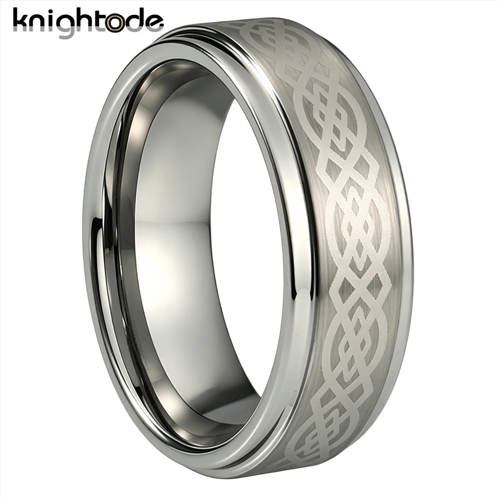 

8mm Keltic Knot Tungsten Carbide Wedding Band For Men Women Anniversary Rings Party Jewelry Brushed Steped Edges Comfort Fit