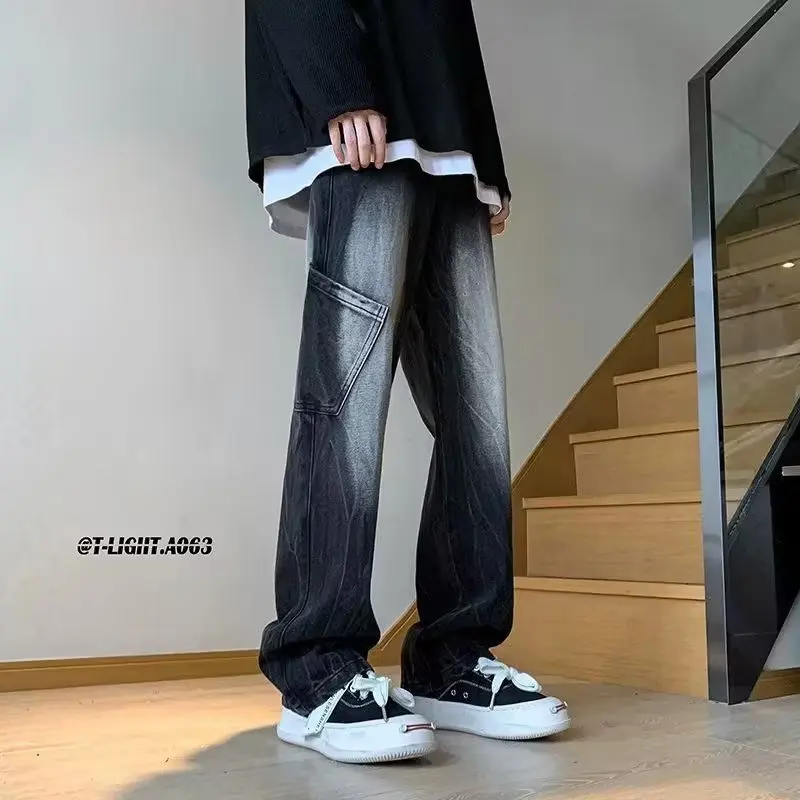 

American High Street Men's Jeans Spring Autumn New Sle Straight Leg Long Pants Waed Vintage Trendy Youth Wear