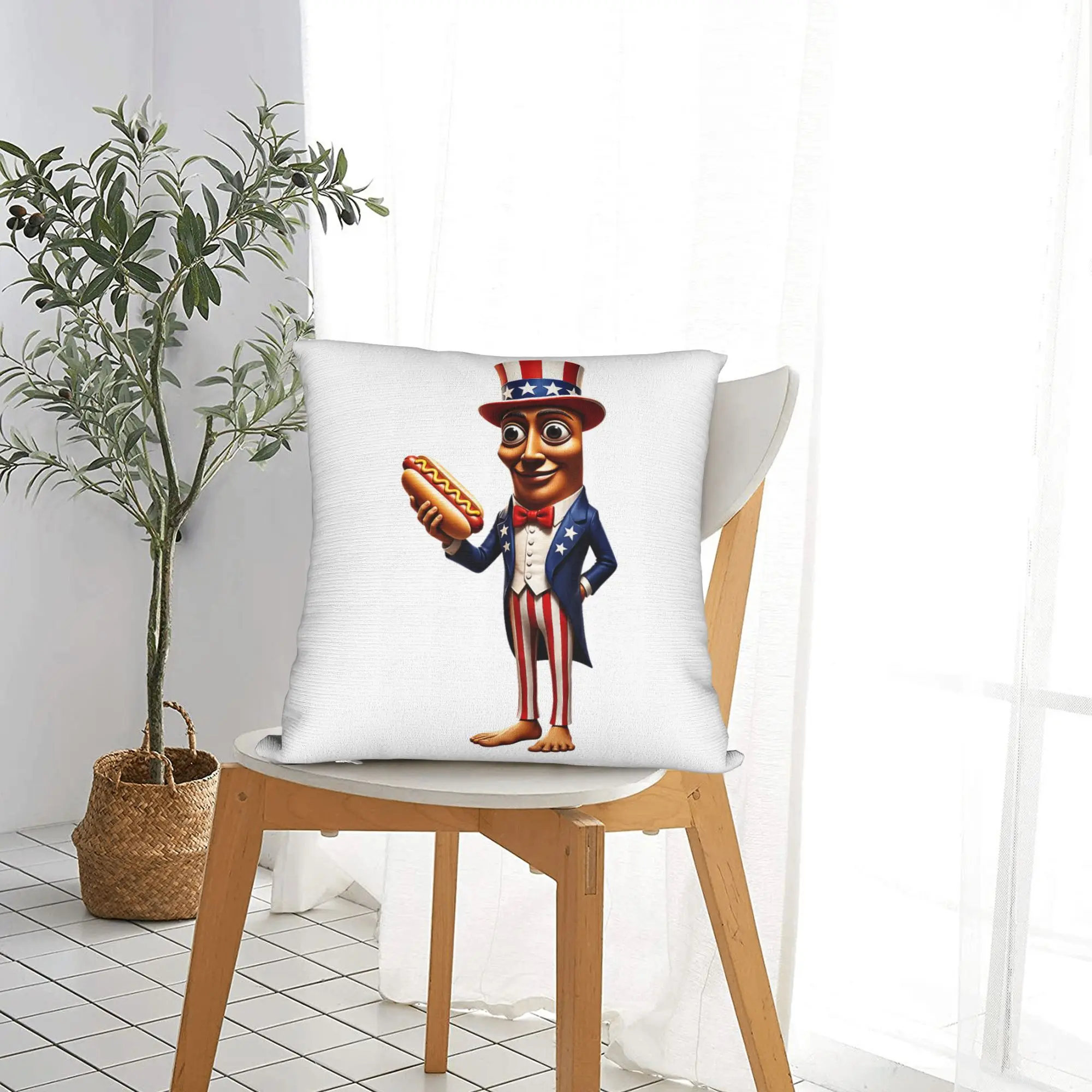 Independence Day Tung Tung Tung Sahur Hot Dog Pillowcase Printed Cushion Cover Decoration  Throw Pillow Case Cover Home Zippered