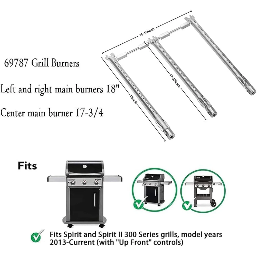 3pcs Gas Grill Burners Kit For Weber Spirit 300 Series Grill with a Stainless Steel Burner Smaller Crossover Pipe Outdoor BBQ