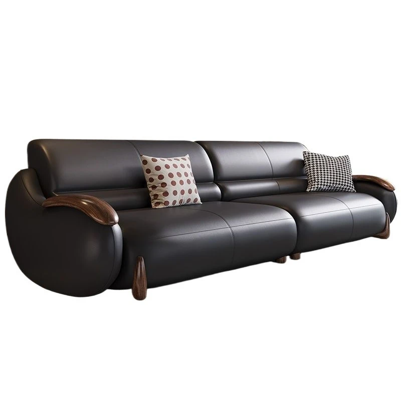 Wujin wood sofa, cowhide sofa, villa new Chinese style, living room modern and minimalist