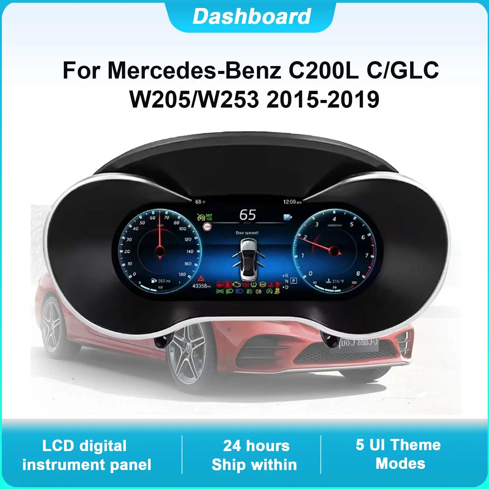 

Цифровой набор инструментов для Mercedes-Benz C200L C/GLC W205/W253 2015-2019, спидометр, 12,3-дюймовый HD-экран Plug and Play