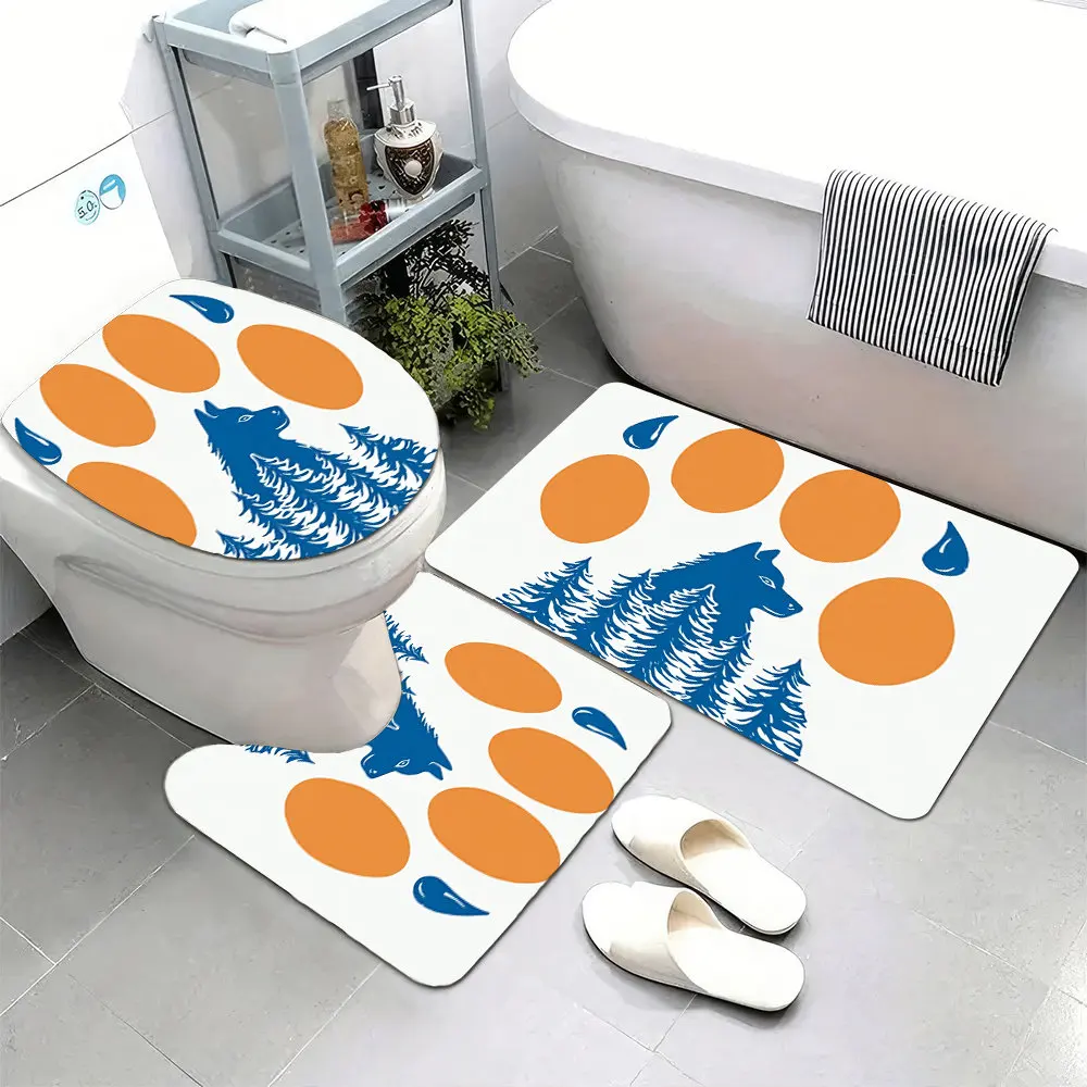 

Blue Wolf Pattern 3-Piece Bathroom Mat Set Non-Slip Floor Mats for Toilet, Shower & Bedroom – Soft Absorbent Bath Rug Set