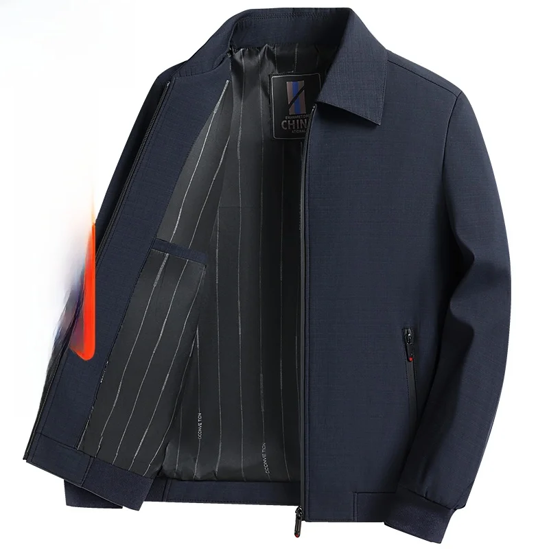 

Busin Casual Midlife Dad Jaet Spring Autumn New Sle Men's Collar Zipper Inner ket Polyester Fiber Long Sve