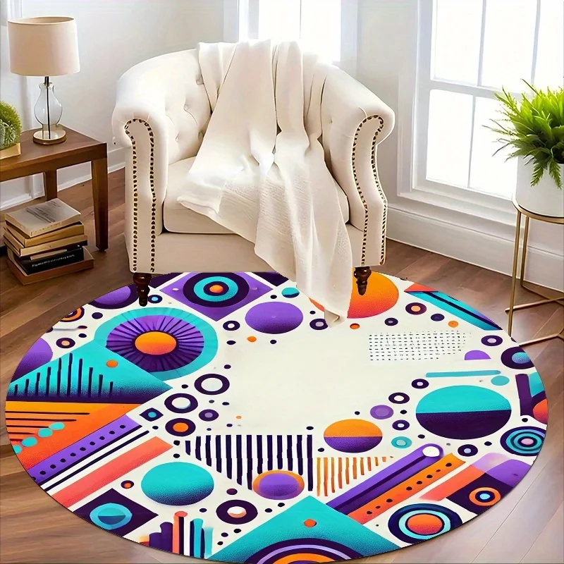 

1 шт. современный геометрический абстрактный круглый коврик для двери — легкий, нескользящий, машинная стирка из полиэстера, яркий красочный дизайн для