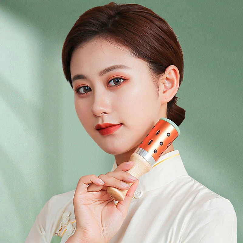 Facial Beauty Moxibustion Rod Jade Surface Face Warm Massager Rotatable Moxa Stick Lodestone Roller Meridian Scraping Massage