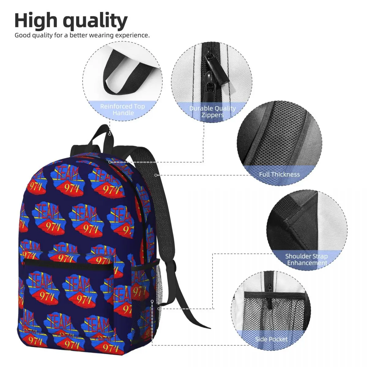 974 Reunion Island Logo Backpack Daypack Large Capacity Children BookBag School Bag Shoulder Bags for Men Women
