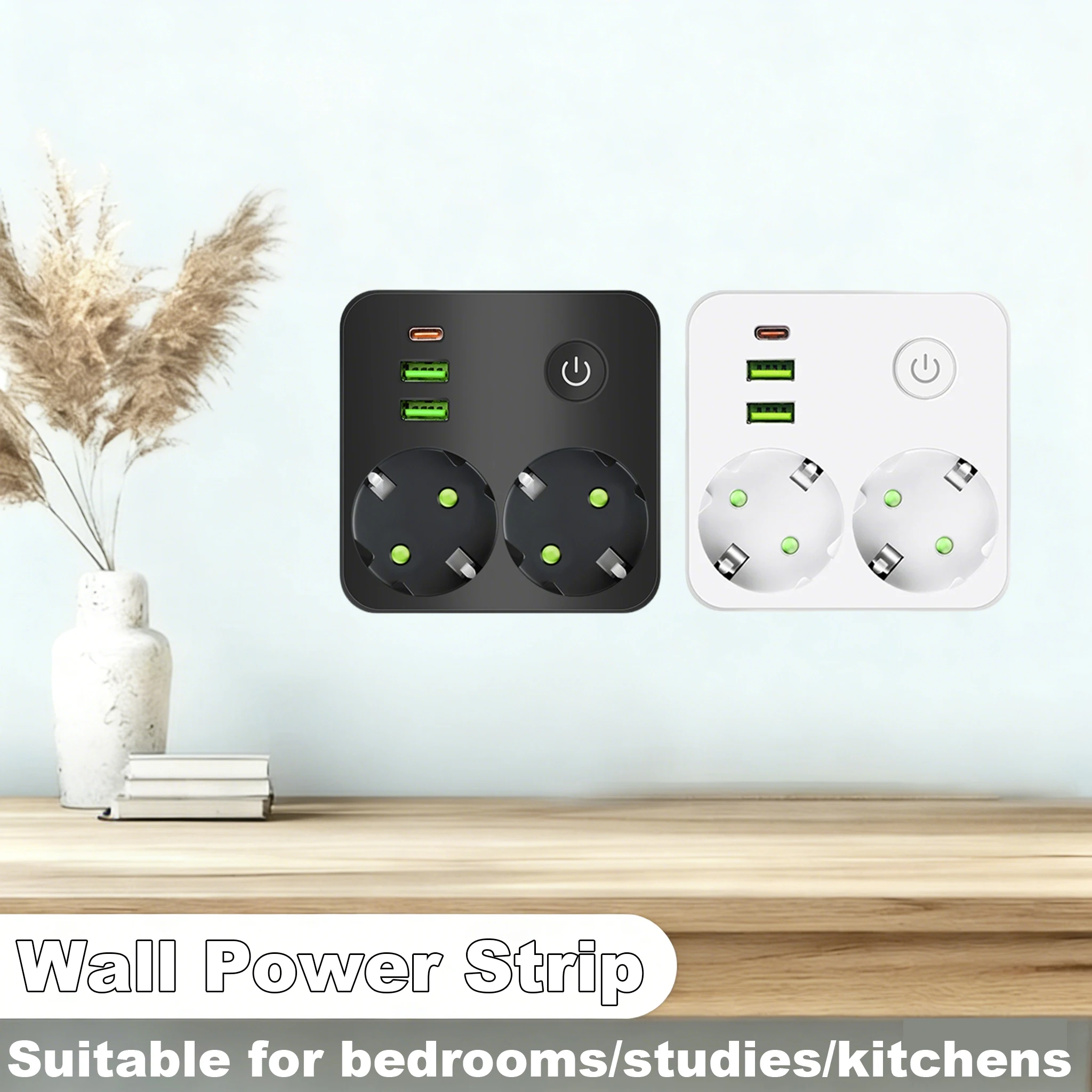 

Умная розетка-удлинитель 1-в-2 для умного дома с портами USB и USB-C, 10А 250В, настенная, черная/белая, безопасная розетка