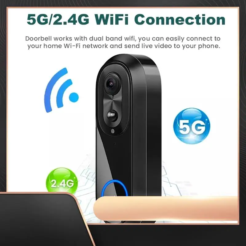 

5G 2.4G Wifi Video Doorbell 1080P Wireless Smart Intercom Camera IP65 Waterproof Ring Bell With 7000Mah Battery