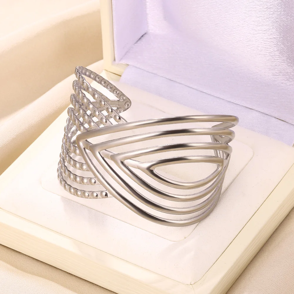 Stainless Steel Wide Foliage Bangle Bracelet For Women Men Vintage Hollow Wide Bracelet Women Aesthetic Jewelry Christmas Gift