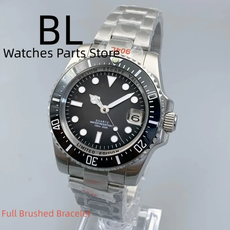 BLIGER 40mm Men's Quartz Watch 100m SEA Diving Wristwatch Green Luminous Dial Ceramic Bezel Stylish Men's Watches Sapphire Glass
