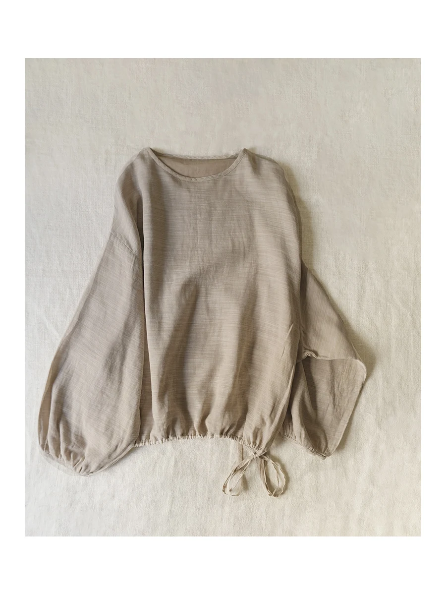 

Loose Cotton Crew Ne Sweatirt Women's Casual Sle Breathable Long Sve round Ne Light Beige Color Spring New Arrival