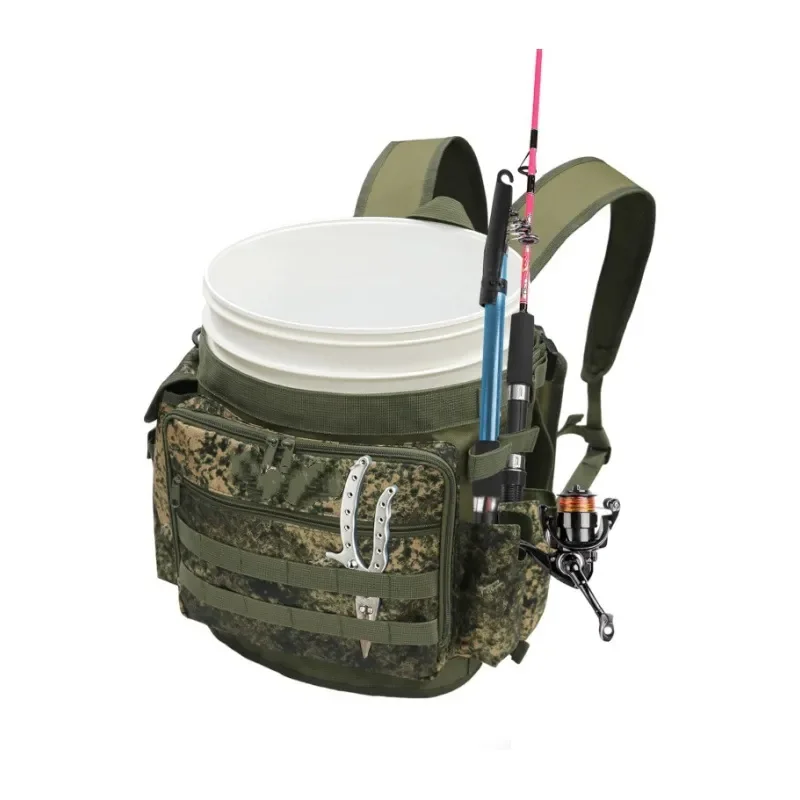 New Fishing Bucket Backpack Tear Proof Waterproof Moisture Proof Foldable Portable Multi Pocket Storage Bag for Anglers