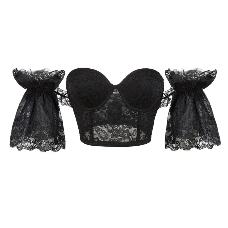 

Женский сексуальный готический корсет с цветочными рукавами, винтажный бюстье на шнуровке, корсеты с открытыми плечами, топ с завышенной талией, большие размеры