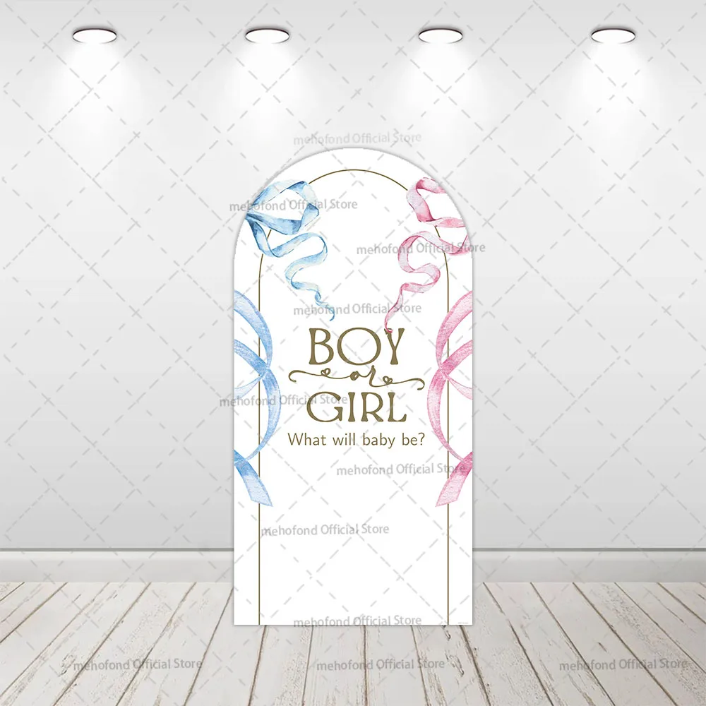 Mehofond Custom 2-Sided Gender Reveal Party Pink Blue Bow Boy or Girl Baby Shower Cover Chiara Arch Background Decor Backdrop