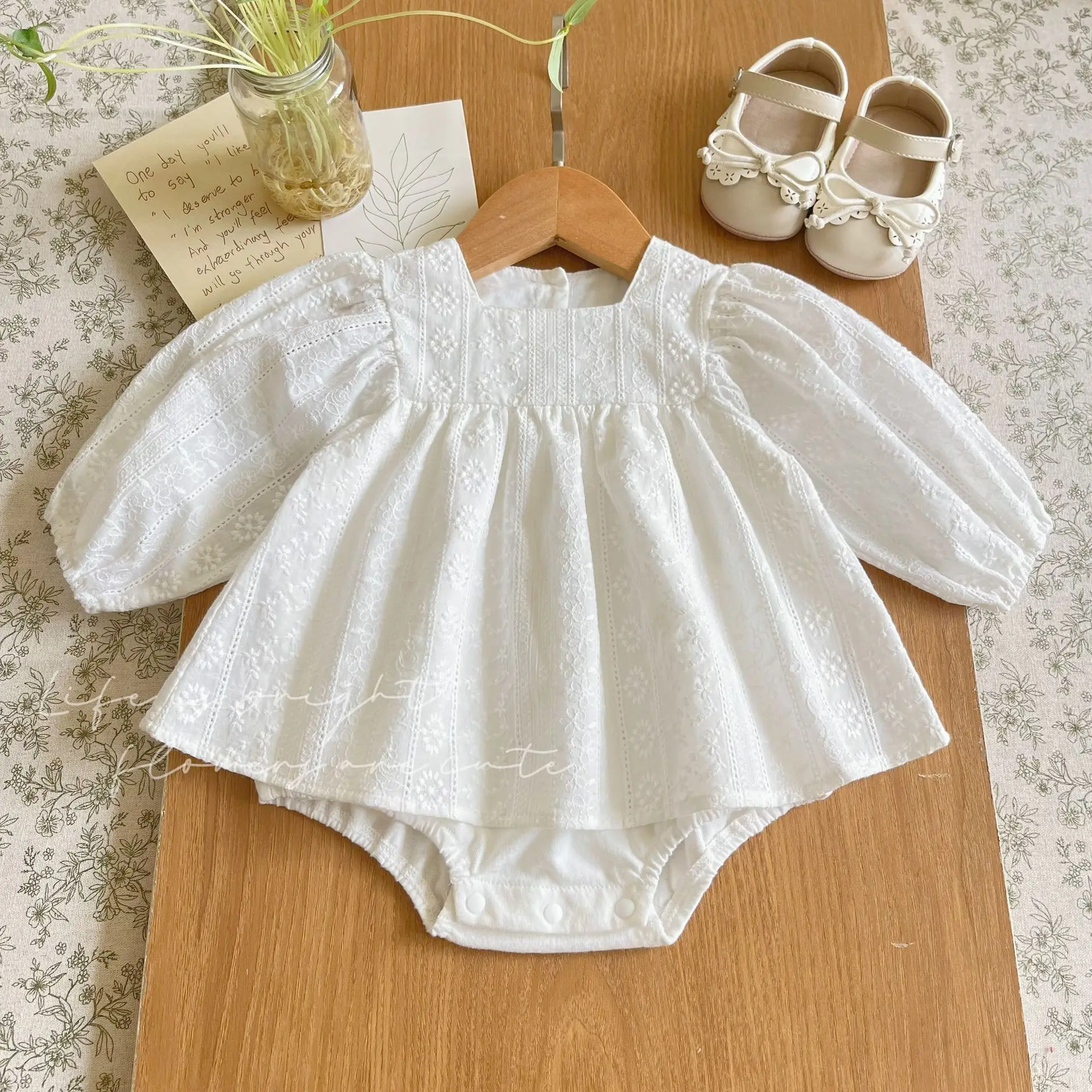 Puff Sleeve Embroidery Newborn Baby Dress for Autumn Princess Flowers Dresses