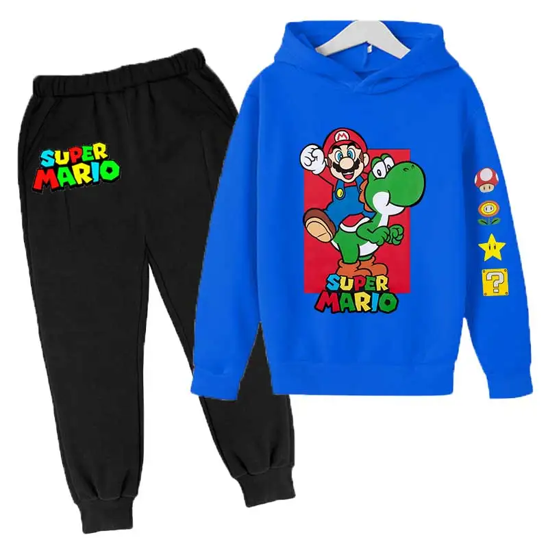 ماريو الأطفال الأولاد مجموعة من ملابس الخريف الأطفال ماريو الكرتون هوديس القمم + السراويل الطويلة 2 قطعة دعوى الاطفال لعبة الملابس 4-14 سنة #5