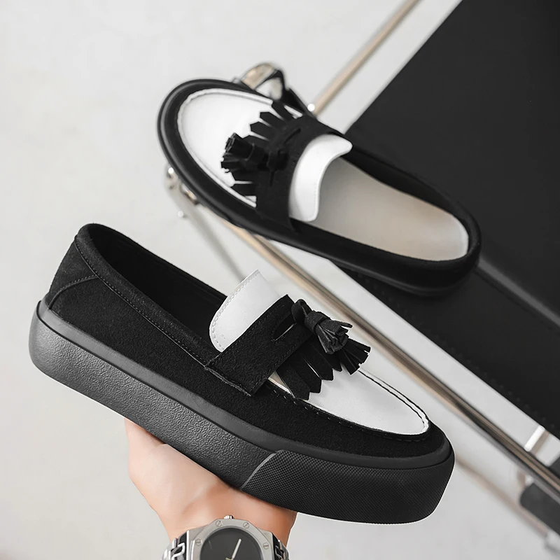 

2025 Men Suede Tassel Loafers Thick Sole Oxford Dress Shoes Comfortable Slip On Business Casual Formal Mens Big Size