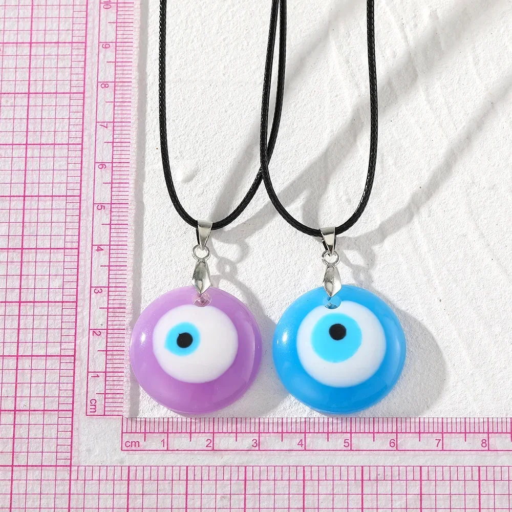 Turkish Lucky Nazar Amulet Wax Rope Necklace Men 3cm Round Oval Purple Pink Blue Acrylic Evil Eyes Pendant Necklace for Women