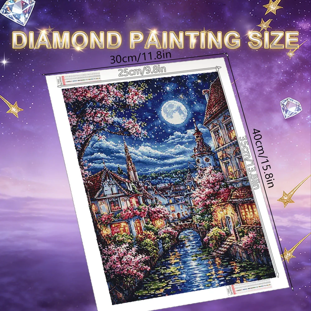 HUACAN Diamond Painting New Arrival Castle Landscape City Street Diamond Mosaic House Cherry Blossom Wall Decor Full Kits