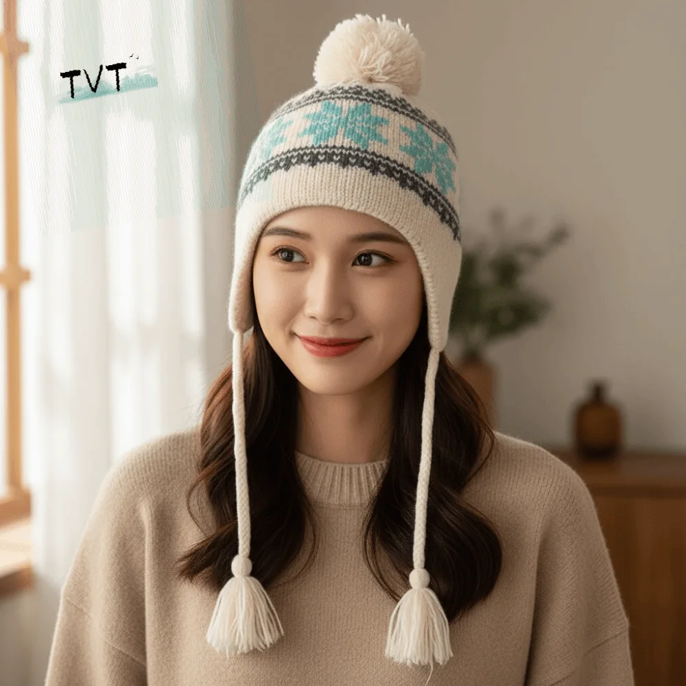 

Retro Korean Style Knitted Pullover Hat Wool Warm Jacquard Woolen Hat Retro Vintage Beanies Cap Winter