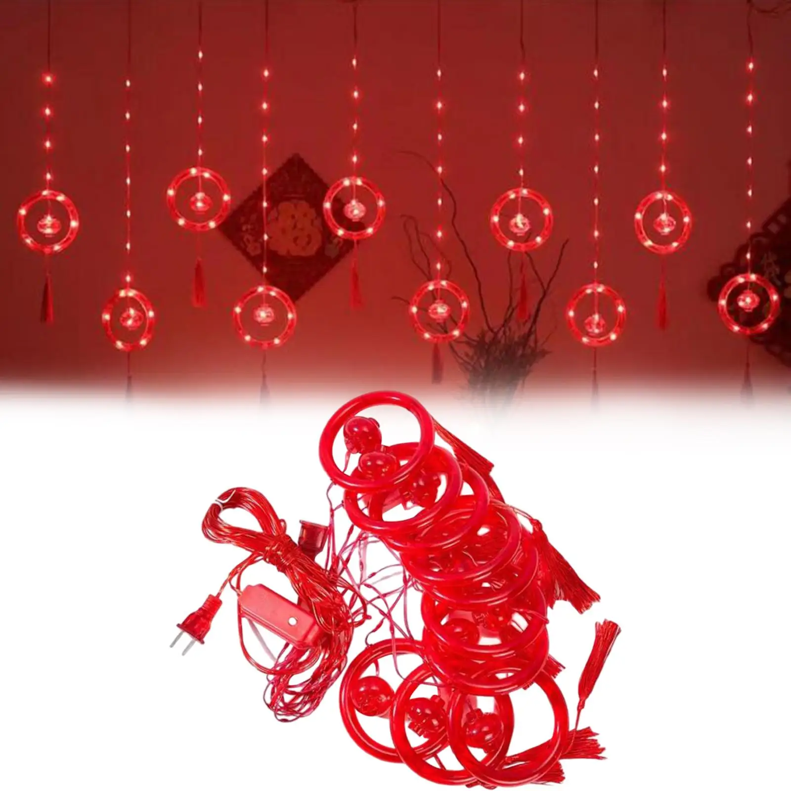 Traditional Chinese New Year Red Lantern String Fairy Lights Lamp Spring Festival Party Bedroom Living Room Backdrop Decoration