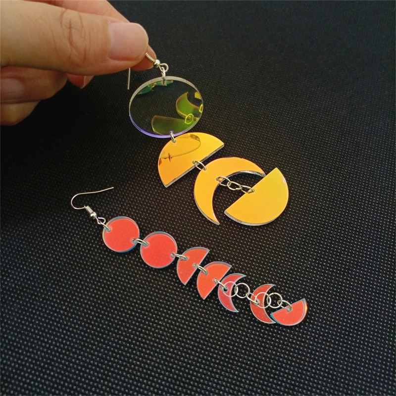 KUGUYS Iridescent Color Moon Round Long Earrings for Women Girls Geometric Trendy Acrylic Party Everyday Jewelry Accessories