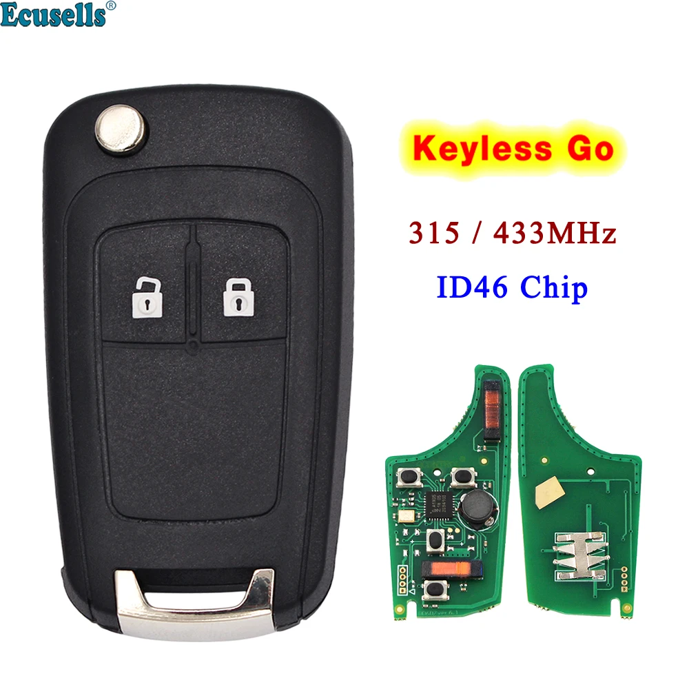 

Ecusells 2 Button Keyless Go Folding Flip Remote Key Fob for Chevrolet Cruze Aveo 315/433MHz with 46 Chip HU100 Balde