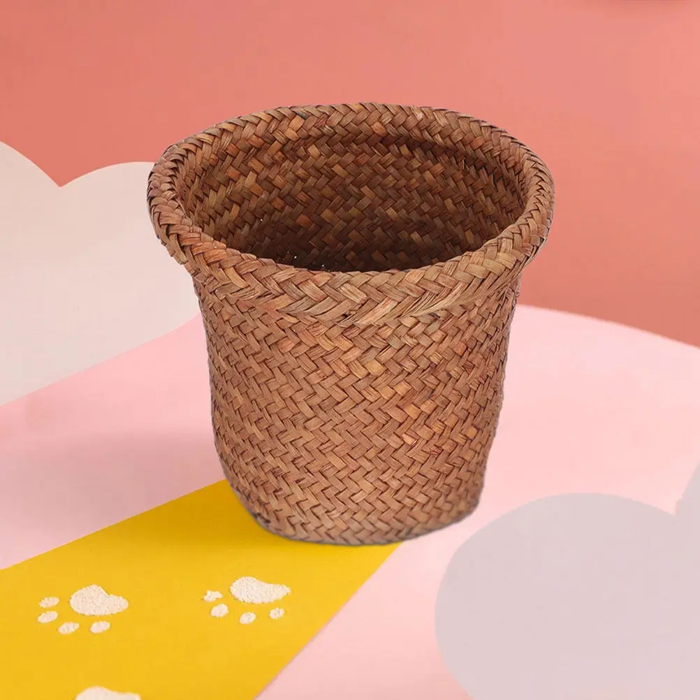 Natural Sea Grass Woven Trash Friendly Indoor Waste Basket Multi Function Storage Bin Rustic Decorative Floor Trash