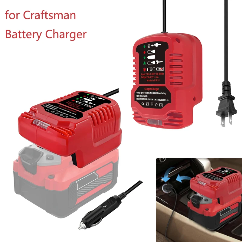 

Зарядное устройство для литий-ионного аккумулятора Craftsman 20 В, портативное автомобильное зарядное устройство с вилкой прикуривателя для CMCB204 CMCB202, вилка европейского/американского стандарта
