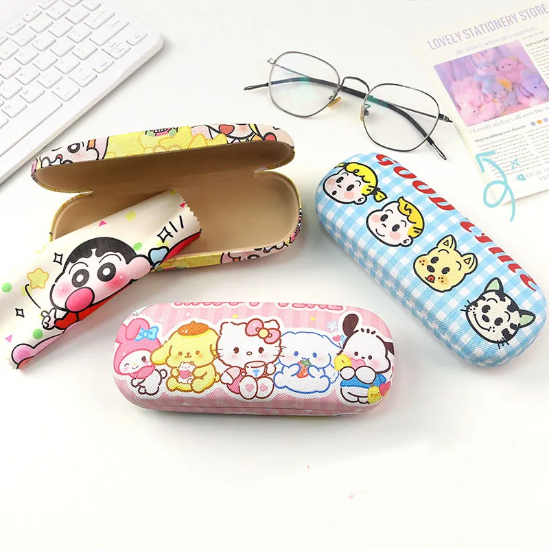 Kawaii Sanrio Kitty Mymelody Cinnamoroll Kuromi Glasses Case Cartoon Anime Glasses Fabric Fall Prevention Sunglasses Storage Box