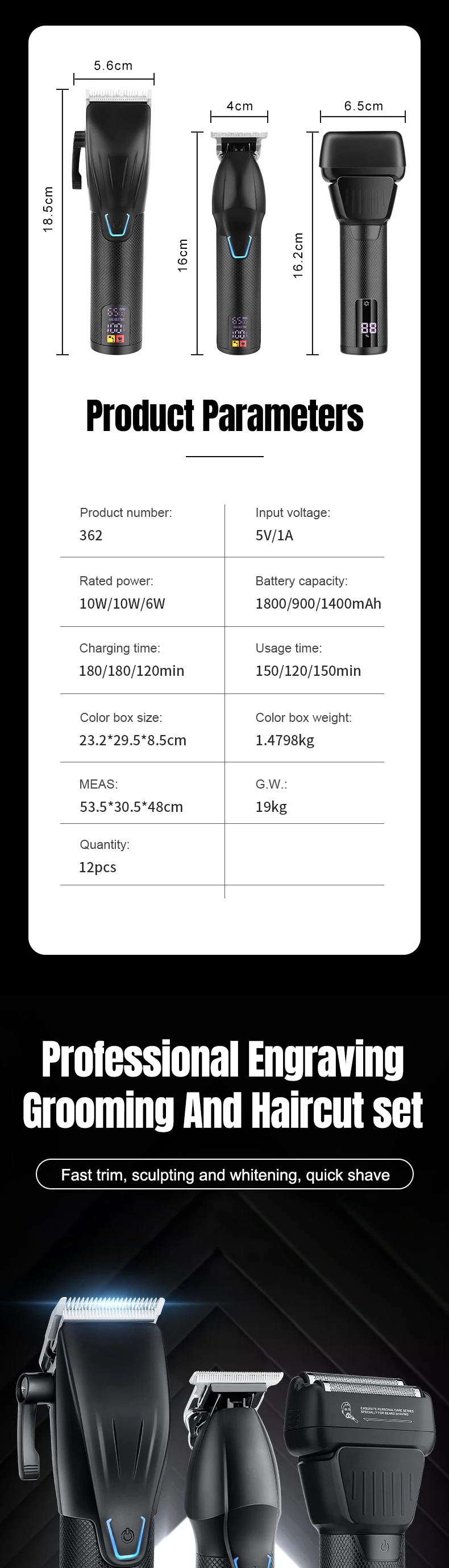 Description Picture 2 of itemUnicorn  New 3 in 1 Professional Hair Clipper and Electric Shaver Set for Barber Men Hair Trimmer Shaver Hair Cutting Machine