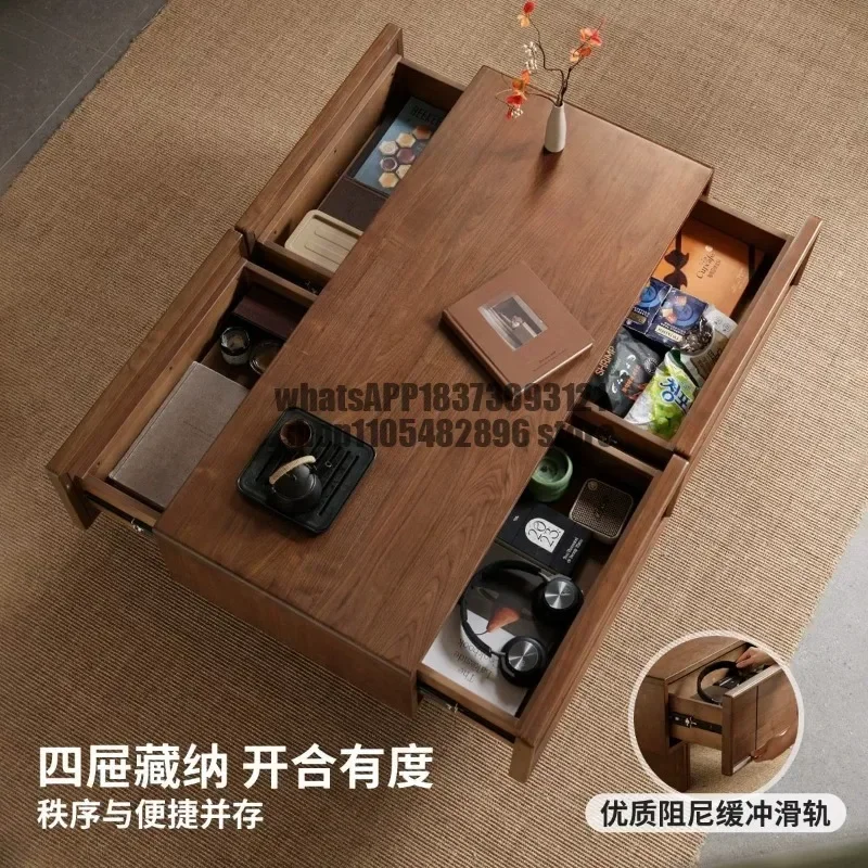 Solid wood living room new Chinese storage tea table household black walnut tea table