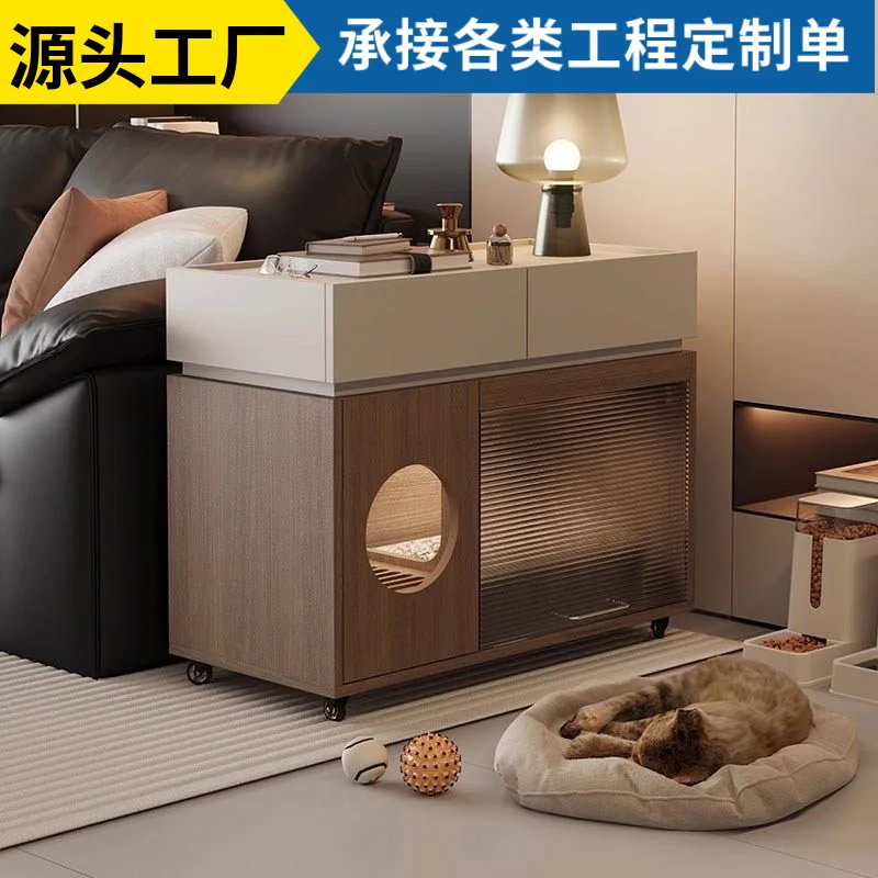 Sofa side cabinet Movable semi-closed cat litter cabinet Living room side several high-end lockers Side cabinet