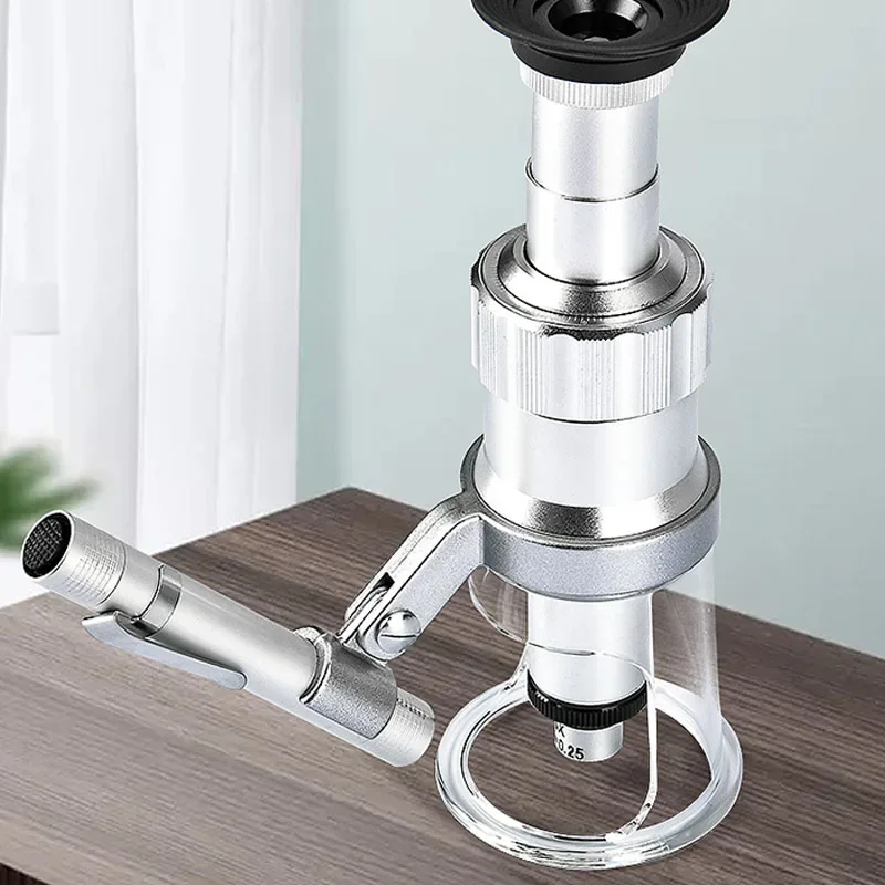 With scale measuring ruler high magnification eyepiece magnifying glass microscope stamp pixel arrangement with light