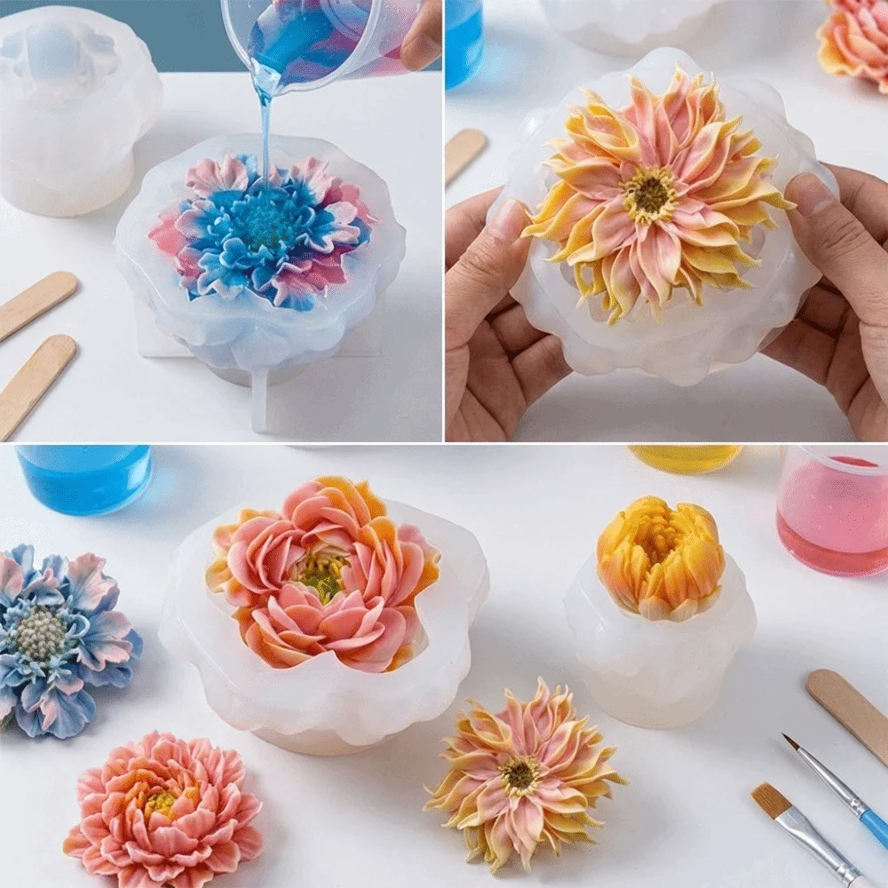 Multifunctional Realistic 3D Flower Silicone Mold Nonstick DIY Candle Mold Flexible Epoxy Resin Mold Chocolate Making