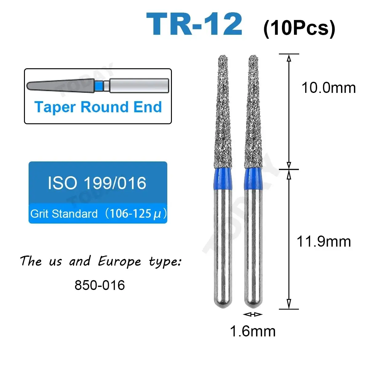 JOMO ทันตกรรม Bur Diamond Burs Taper รอบและ Extra Fine มาตรฐานทันตกรรมเจาะความเร็วสูง Bur 1.6 มม.10 ชิ้น