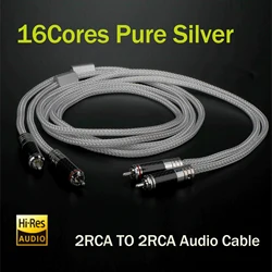 Pair pure sterling Silver 2Rca cable 16Cores RCA signal line Amplifier CD decoder non-magnetic RCA Audiophile for CD Player