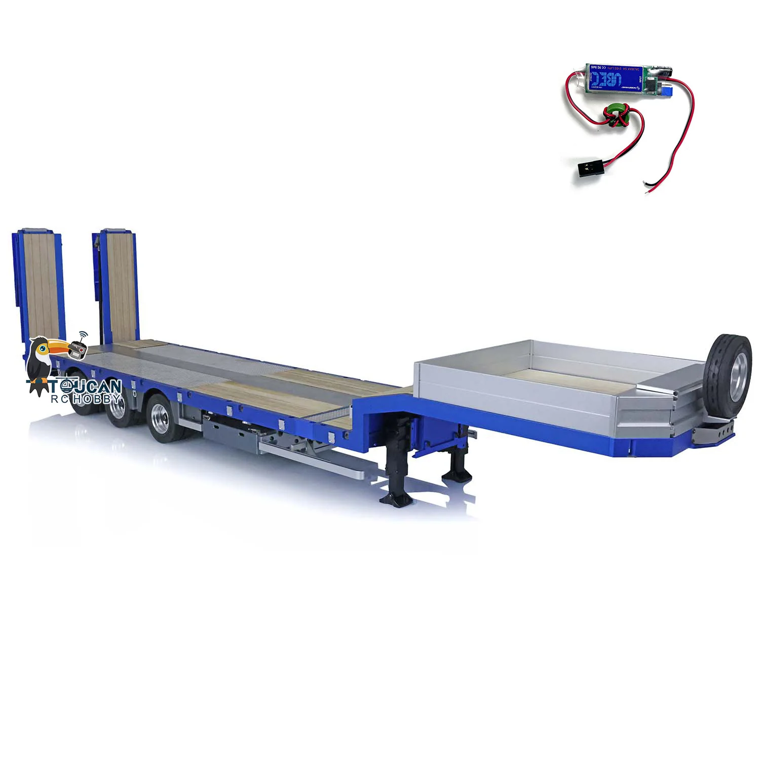 NOOXION 1/14 Rimorchio a collo di cigno a 3 assi Rimorchi CNC in metallo UBEC per camion trattori RC Modello di auto Giocattolo dipinto con servo