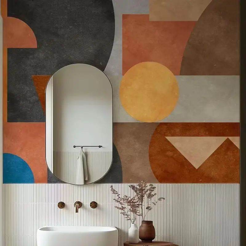 Abstract Geometric Wallpaper,Creative Hand-drawn Wall Mural For Home Decoration, Minimalist Wall Decor.Tradition Non Woven Paper