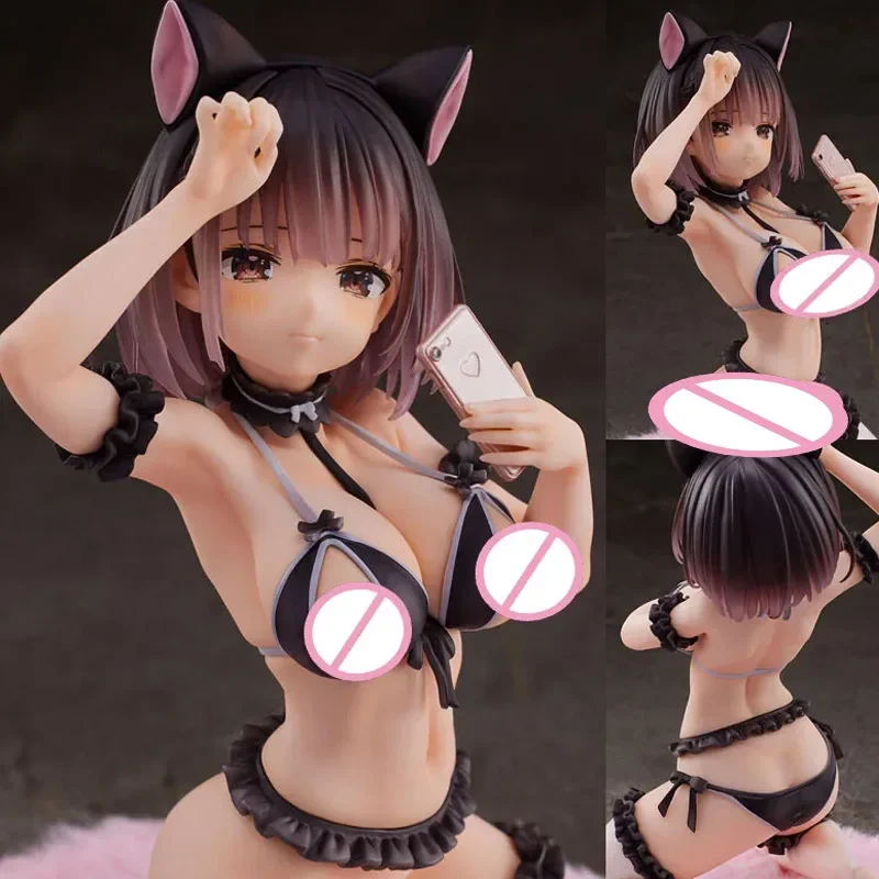 

14cm Pink Charm Gaou Posing in Front of a Mirror Ayaka chan Kawaii Cat Girl PVC Action Figure Collection hentai Model Doll gifts