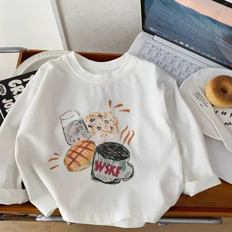 Cotton Kids Long Sleeve T Shirt New Print Boys Girls Round Neck Trendy Spring Autumn New Baby Undershirt
