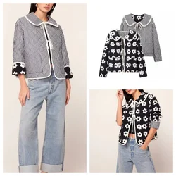 European and American style new style reversible lapel printed lace-up long-sleeved cotton jacket