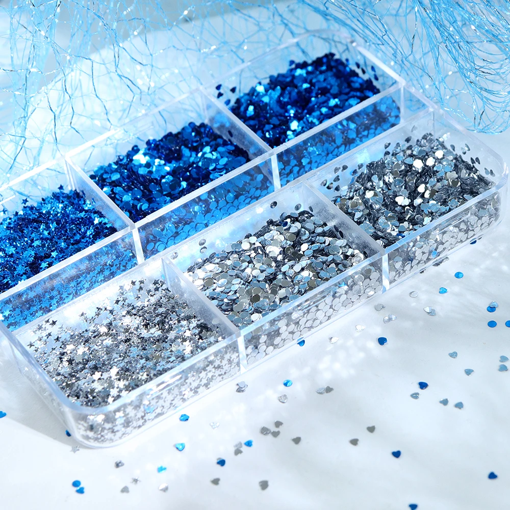 1mm Silvery Blue Stars Nails Art Accessories Love Hearts Polka Dots Nail Charms Design For Korean Japanese Manicure Decoration