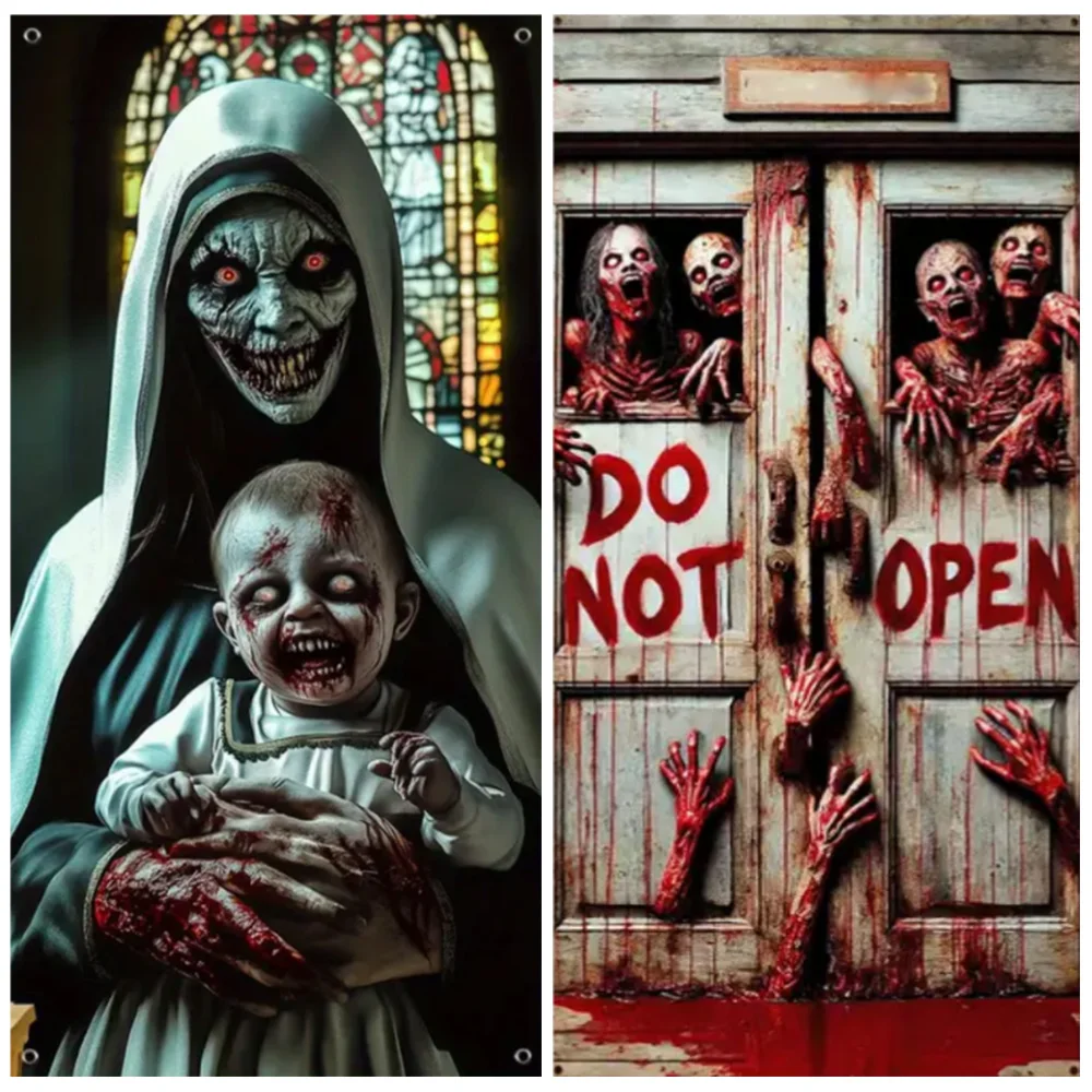 

Horror Halloween Door Banner Scary Hanging Cloth Family Party Decoration Supplies Witch Zombie Ghosts Super Terrifying Backdrop