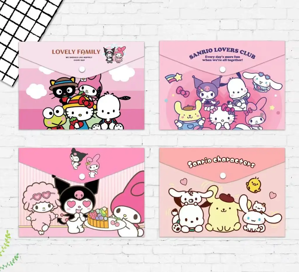 Sanrio Hellokitty A4 Storage Bag Kuromi Test Paper Bag Cartoon Snap-fastener Storage File Bag Cinnamoroll Stationery Students