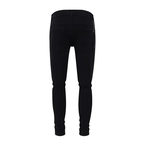 Imagen 2 del producto Pantalones vaqueros de diseñador a la moda para hombre, pantalones vaqueros rasgados con parches de cuero ajustados elásticos negros de alta calidad, pantalones vaqueros de Hip Hop de marca Y2K