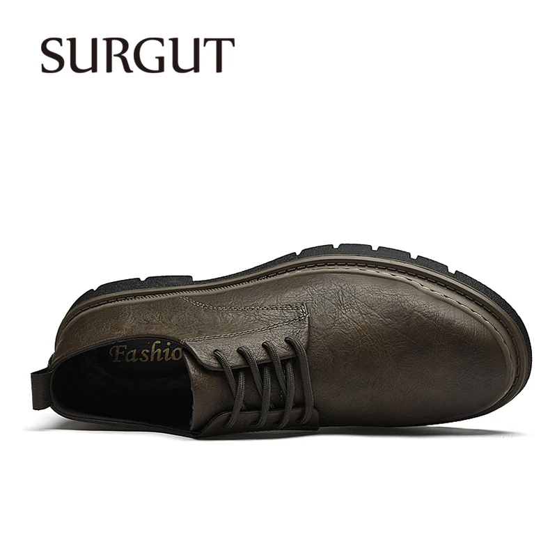 SURGUT Men Leather Shoes Mens 2024 Spring Autumn Casual Brand Comfortable for Men Trendy Oxfords Durable Work Shoes